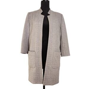 ROZ & ALI Gray Quilted Long Blazer, Size Large